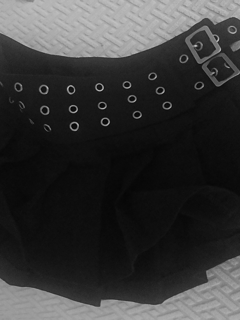 Black Pleated Grommet Belt Skirt